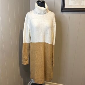 B7 J. Crew Women’s Large White and Tan Long Sleeve Sweater Turtleneck Dress